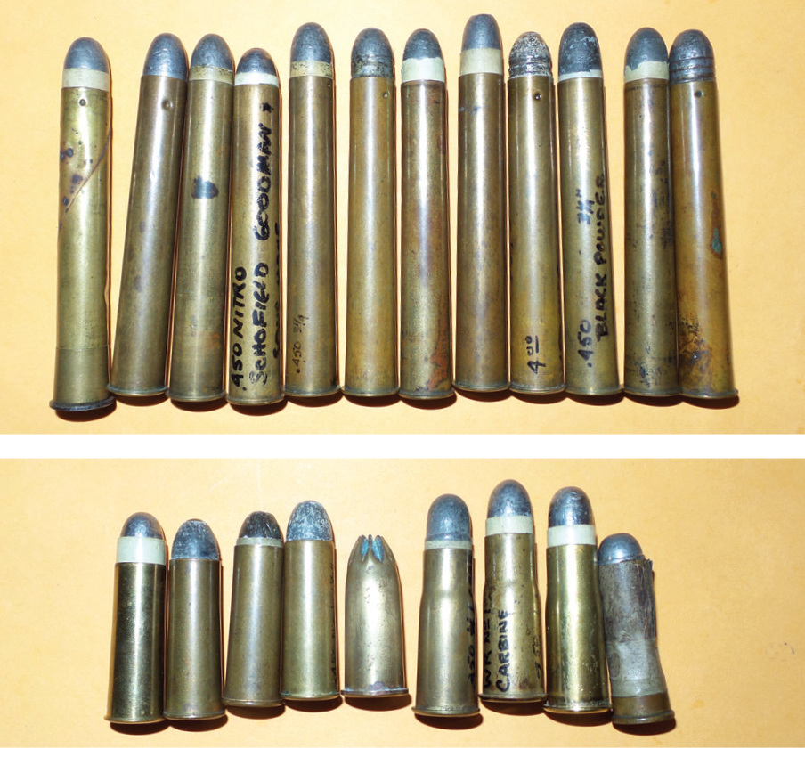 The .450 Black Powder Express evolved from short handgun and military cases to 3¼ inches and was the most popular sporting round in Africa before the introduction of nitro powders.